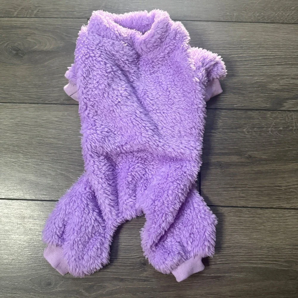Purple Fleece Pet Pajamas Soft Sherpa Dog Jumpsuit Medium Lavender 4-Leg